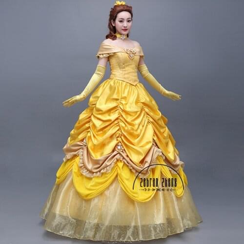 New Fashion Dress Princess Belle Top Quality Cosplay Costume Dress For Women Halloween Party Costume