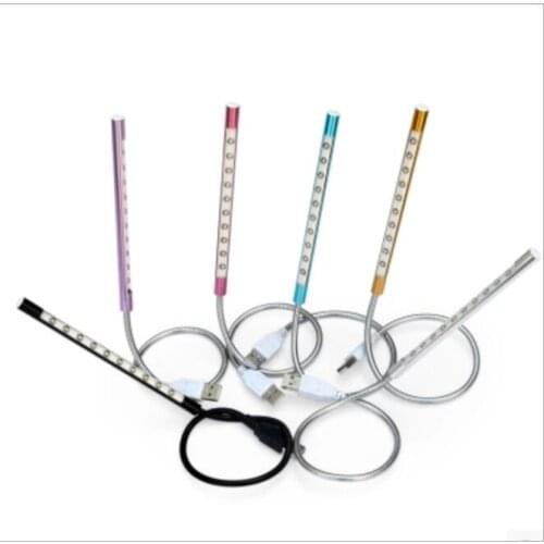 NEW Metal Material USB LED Light Lamp 10LEDs Flexible Book Reading Lights for Notebook Laptop PC Computer 6 Colors