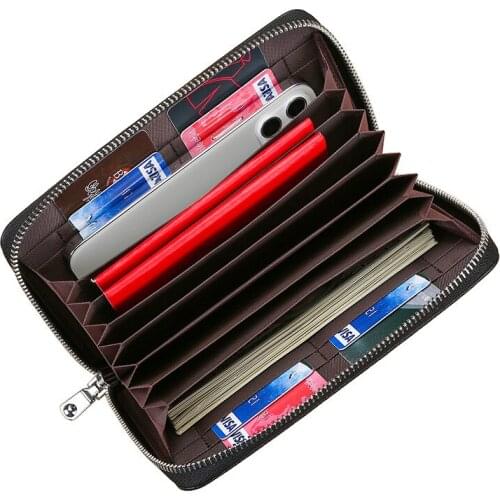 Large Capacity Genuine Leather Passport cover Multi Function Men card holder Multi Slots Credential holder Long RFID Card wallet