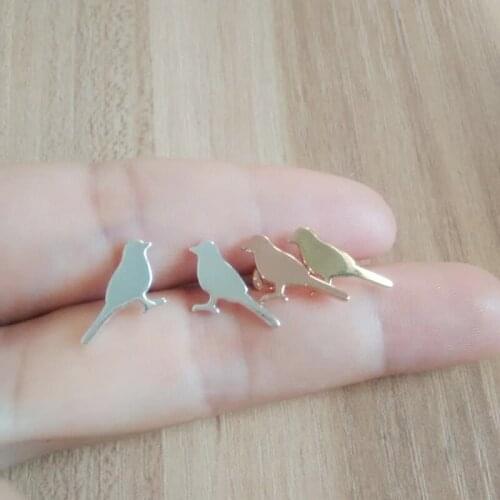 Wholesale 10Pairs Cute Standing Little Bird Sparrow Earring Silver Gold Rose Gold Color Copper Material Women Fashion Jewelry