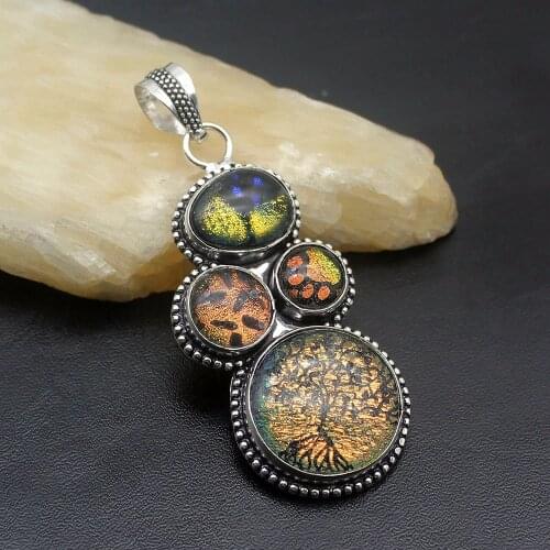 Wonderful New Arrival Dichroic Glass Silver Color Pendant Necklace Charm Gifts 70CM HD17