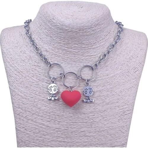 Punk Funk Style Boy And Girl Stainless Steel Red Heart Retro Chain Necklace Unique Birthday Mothers Day Mother Gift BJ001-12