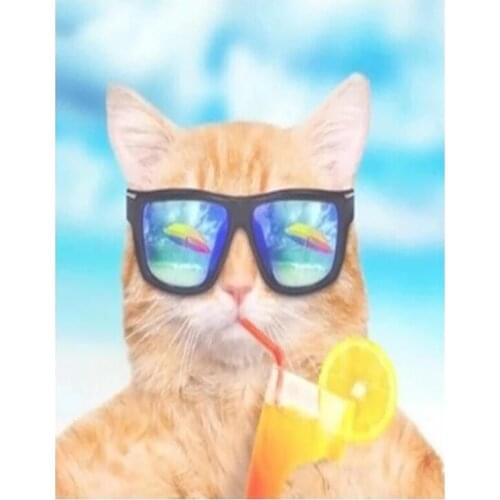 Full Square Cartoon Embroidery Cool Cat Diamond Painting Animal Cross Stitch Mosaic Pictures Rhinestone Home Decor FH696