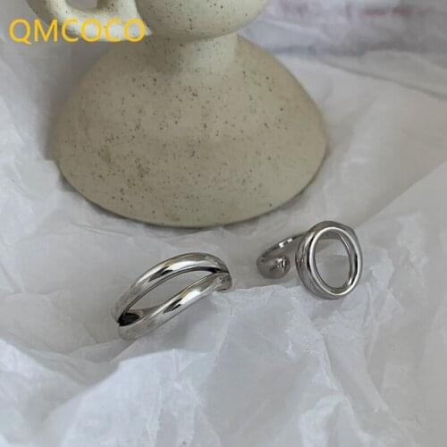 QMCOCO 925 Sterling Silver New Simple Double Lines Rings Retro Distressed Opening Handmade Ring Fashion Fine Jewelry