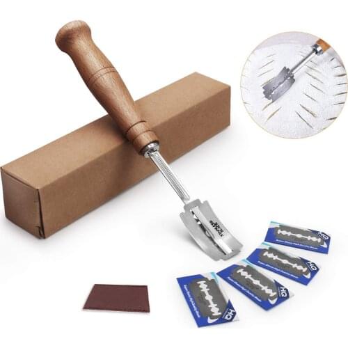 Bread Bakers Cutter Slashing Tool Bread Lame Dough Scoring Blade Tools Making Razor Cutter Curved Knife with Leather Protective