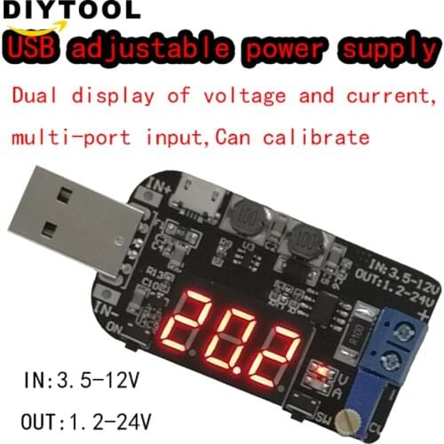 With Current USB Micro USB 5V to 3.3V 9V 12V 18V 24V Adjustable Buck-Boost Power Supply Voltage Regulator Module LED Display
