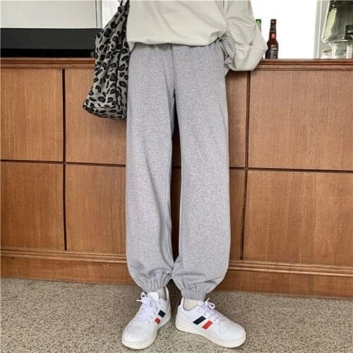 HOUZHOU Gray Casual Sweatpants Joggers Women Autumn High Waist Baggy Track Pants Korean Style Jogging Loose Trousers Fashion