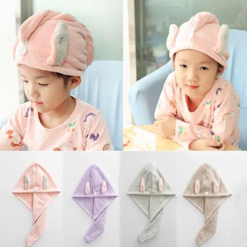 Kids Baby Kawaii bath cap Dry hair cap towel Coral Velvet Thickening to Increase Soft Absorbent Shower Cap