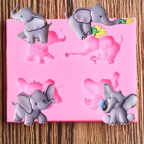 Elephant Silicone Mold Baby Birthday Party DIY Cake Decorating Tools Flower Fondant Chocolate Candy Mould Polymer Clay Moulds