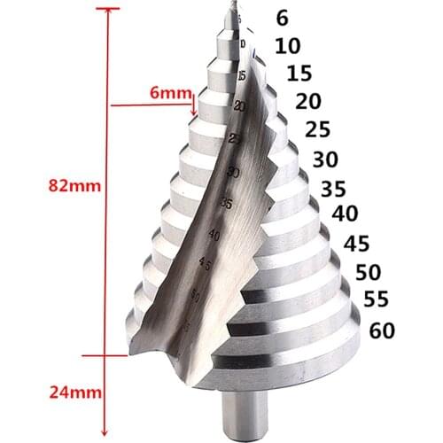 Step Drill Bit 6-60mm Spiral Groove Wood Metal Hole Cutter Pagoda Drill HSS Round Shank Step Cone Drill Bit Power Tool
