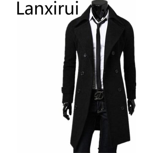 Mens Trench Coat New Fashion Designer Men Long Coat Autumn Winter Double-breasted Windproof Slim Trench Coat Men Plus Size