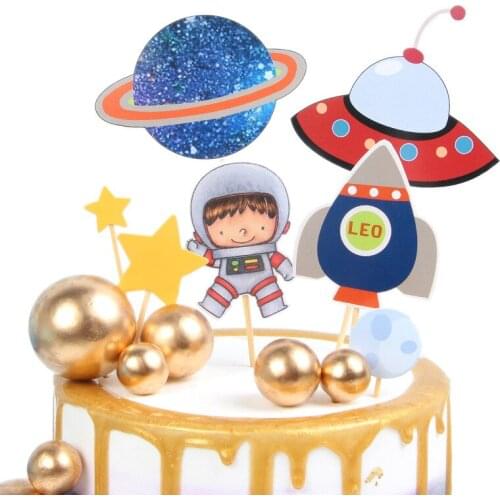1set Astronaut Rocket Moon Planet Happy Birthday Cake Topper Dessert Letter Decoration For Childrens Day Kids Party Gifts