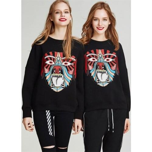 HAVVA spring autumn new fashion round-neck pullover 100% cotton womens pop doodle print black sweatshirt V30640