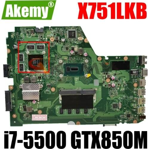X751LKB Main board X751LKB GTX850M i7-5500 CPU 4GB RAM Mainboard REV 2.2 For ASUS X751LK X751LKB X751L A751L Laptop motherboard