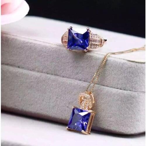 Anniversary Best Gift Kyanite Jewelry set Natural 925 sterling silver Fine jewelry 1pc ring,1pc Pendant