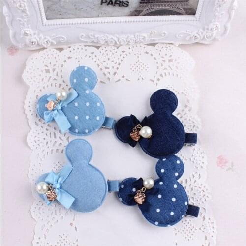 Pet hair Pearl accessories Han edition Dog headdress hairpin Denim bang clip Bowknot hairpin manual cloth art 20pcs