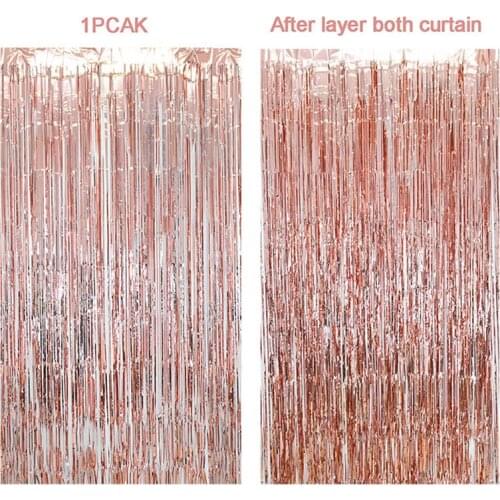 1*2M Rose Gold Foil Tinsel Fringe Curtain Wedding Party Backdrop Decoration Birthday Curtain Photo Booth Wall Decor