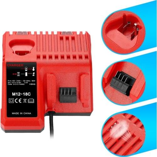 KKMOON M12-18C Li-ion Battery Charger for Milwaukee 12V 14.4V 18V C1418C 48-11-1815/1828/1840 M18 M14 M12 Lithium Cell Battery
