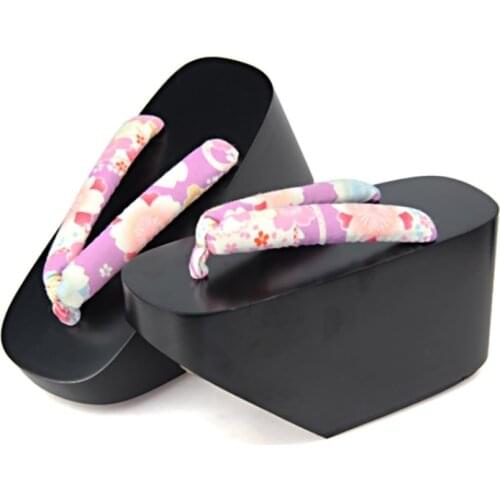 Womens Summer Wood Sandals Super High Heel Geisha Cosplay Shoes Beautiful Matte Painted Flip Flops Classic Japan Geta