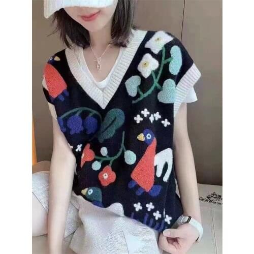 New Autumn Vests 2021 High Fashion Women Fashion Printed V Neck Knitted Vest