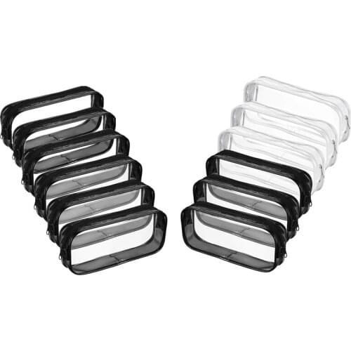 12 Pieces Clear PVC Pen Pencil Case With Zipper, Transparent Pencil Bag Makeup Pouch(Black And White&Black)