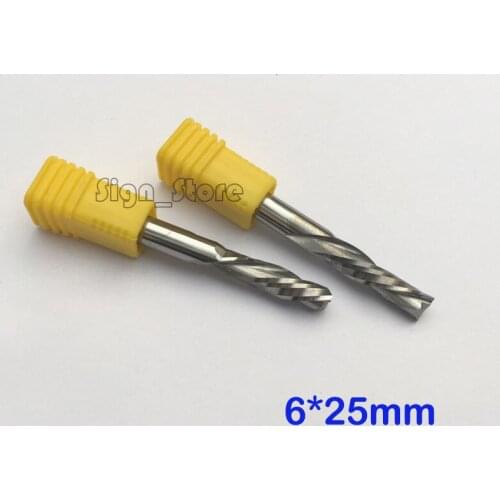 2pc 6mm*25mm Double flute Down Cutter Left hand spiral end mill CNC tool Carbide end milling cutter woodworking cnc router bit