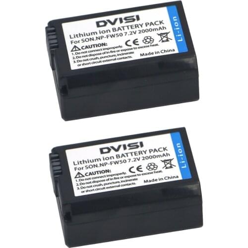 2Pcs 7.2V 2000mAh NP-FW50 FW50 NPFW50 Battery for Sony Alpha 7 7R II 7S a7S a7R II a5000 NEX-7 SLT-A37 DSC-RX10 RX10 II III 7SM2
