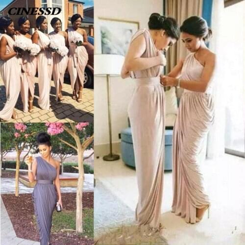 2021 Bridesmaid Dresses Sheath Pleats One Shoulder Bohemian Plus Size Wedding Dress 2021 African Cheap Maid Of Honor Gowns