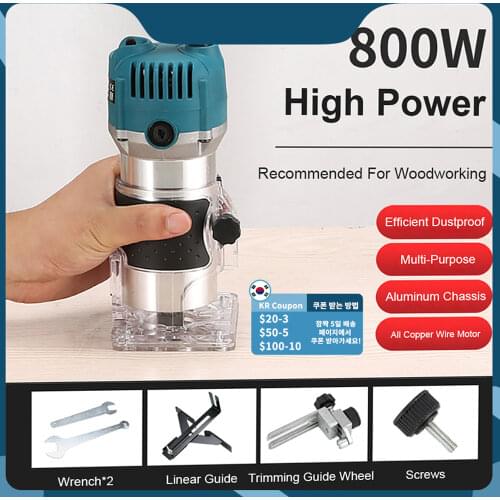 800W 30000rpm Woodworking Electric Trimmer Wood Milling Engraving Slotting Trimming Machine Hand Carving Machine Wood Router