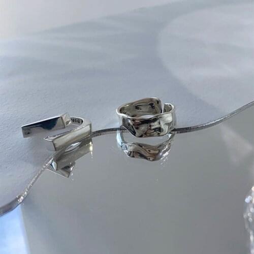 925 Square Geometric Wave Adjustable Index Finger Ring Fashion Personality Niche Design Cold Wind Ins Trend For Women Jewelry