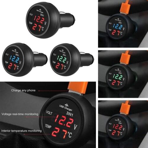 3 in 1 12/24V Car Auto LED Digital Voltmeter Gauge+Thermometer+USB Charger вольтметр для авто Car Voltmeter