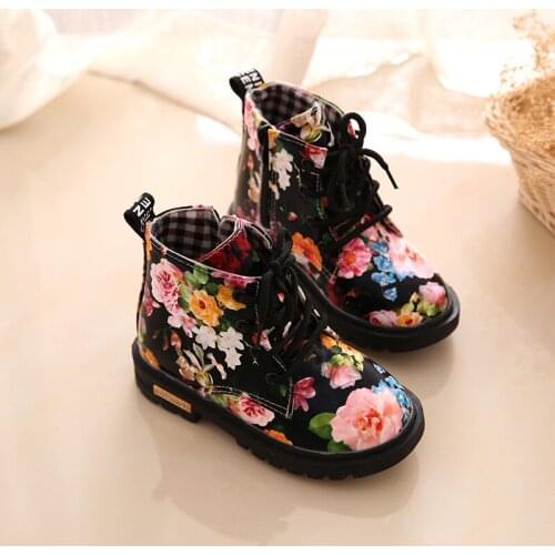 Printed Floral Girl Martin Boots 2020 Winter Fashion Snow Boots Childrens Patent Leather Comfortable Childrens Boots