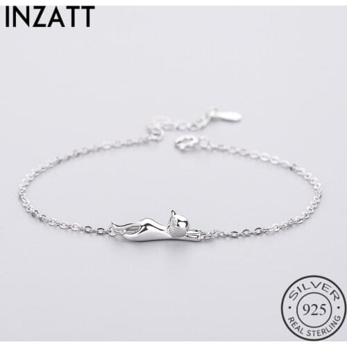 INZATT Classic Cute Gloss Tiny Cat Bracelet Real 925 Sterling Silver Accessories For Women Metal Chain Link Fine Jewelry Gift