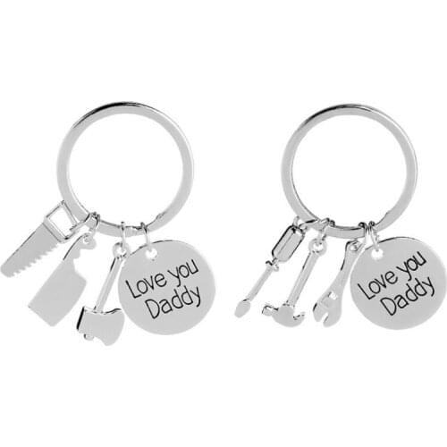 Zinc Alloy Keychain For Father Day Love You Daddy Key Chain Hammer Screwdriver Wrench Charms Keys Buckle LX7957