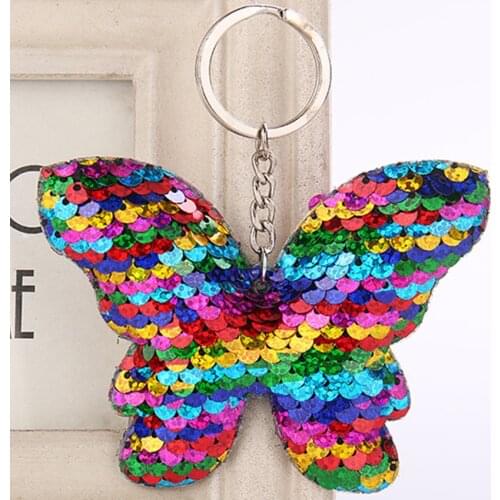Sequined Butterfly Keychain Reflective Shiny Bow Keychain Pendant Ladies Bag Car Ornaments Free Shipping