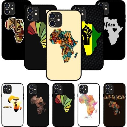 For iPhone 11 12 8 Plus Mini Pro X XR XS Max 4 5 7 6 6S 8 SE Phone Case Black Cover Funda 3D Bumper Tpu Back Africa Map
