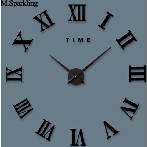 Digital wall clock Roman numerals design 3D large round wall clock DIY self adhesive living room clocks for home