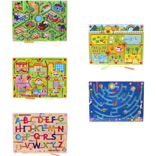 Wooden Magnetic Track Maze Logical Thinking Wooden Early Educational Toys Training Baby Logical Thinking Learning Toys Kids Gift
