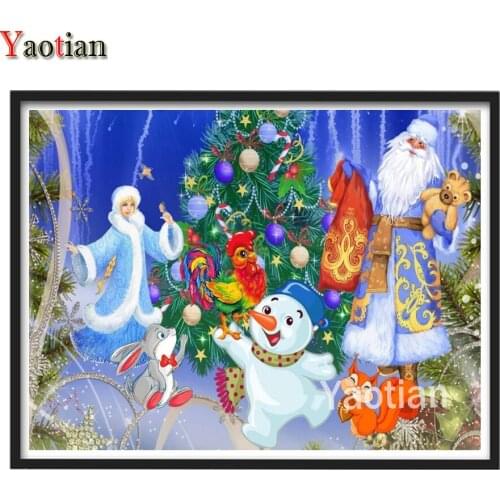 DIY 5D Diamond Painting Santa Claus and Animals Diamond Embroidery Christmas Tree Scenery Cross Stitch Kit Rhinestone Mosaic
