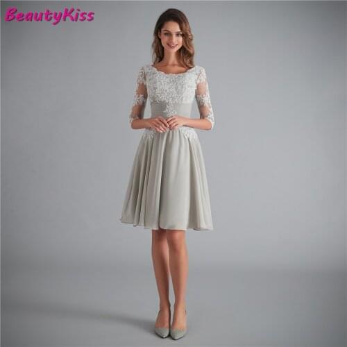 Elegant A Line Chiffon Half Sleeve Mother Of The Bride Dress With Applique Knee Length Wedding Party Dress Mother Dress 2020