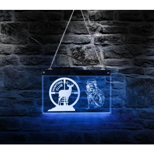 Hunting Club Electronic Display Board Deer Man Cave Light Up LED Lighting Neon Sign Hunter Man Cave Rectangle Acrylic Board