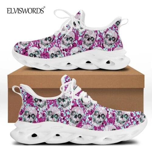 ELVISWORDS Womens Fashion Gothic Skull Sneaker 2021 Spring New Flex Control Vulcanized Shoes Casual Lace-up Footwear mujer