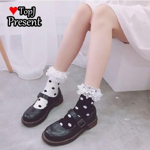 South Korea Harajuku pop art dot double lace socks cotton socks autumn and Winter Lolita student socks