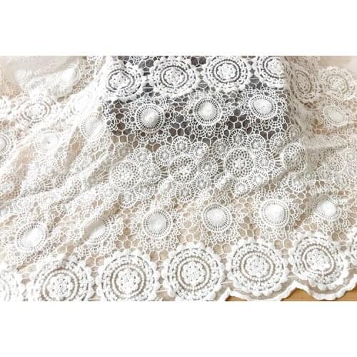 GLace 3Y/lot Off White embroidery fabric flowers hollow clothing home textile dress sweater decoration diy handmade cloth TX156