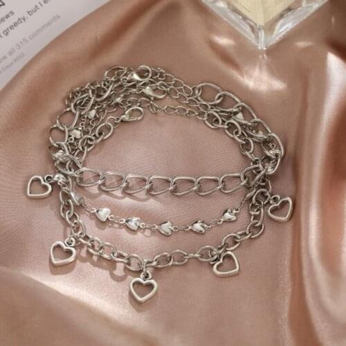 3 Pieces Set Hollow Love Heart Shaped Pendant Anklet Summer Beach Sandal Ankle Bracelets On Leg for Women Jewelry Accessories