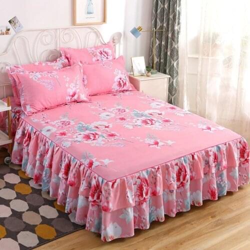 3pc Lace Bed Skirt Bedspread Fashion Queen Fitted Sheet Cover Full King Queen Bed Sheet Dust Ruffle Bedding Set