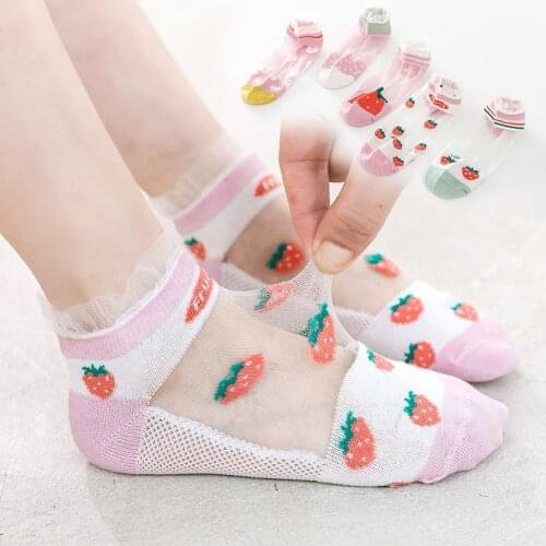 Summer girl socks pure cotton thin section sweetheart strawberry cute princess girl summer breathable baby children lace socks
