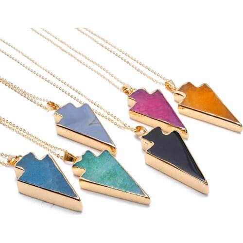 Hot Sale New Arrival Jewelry Gold color Triangle Shape Natural Stone Necklaces Fashion Accessories Collares 2016