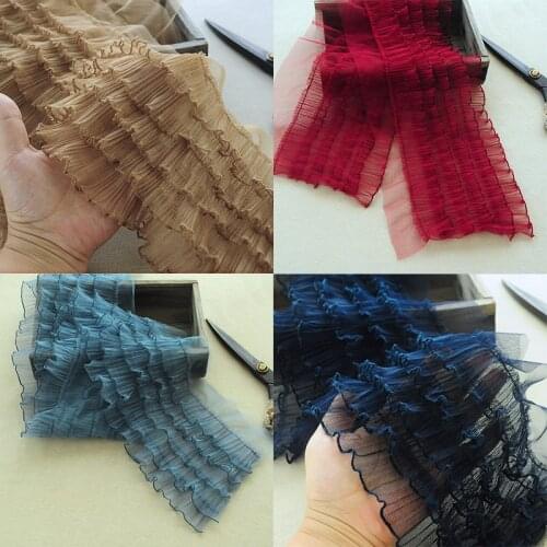 18CM Wide Multi Layers Chiffon 3D Pleated Embroidered Lace Ruffle Mesh Trim Fluffy Wedding Dress Fringe Ribbon Sewing Supply