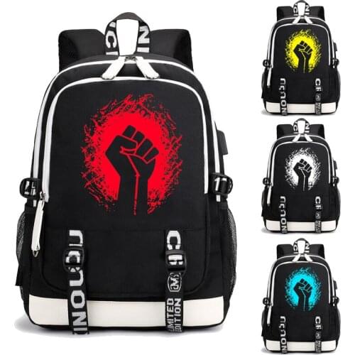 Classic Version Youth Boy Rucksack Fashion Fist Printing Bag Usb Charging Travel Bags Mens Laptop School Student Backpack